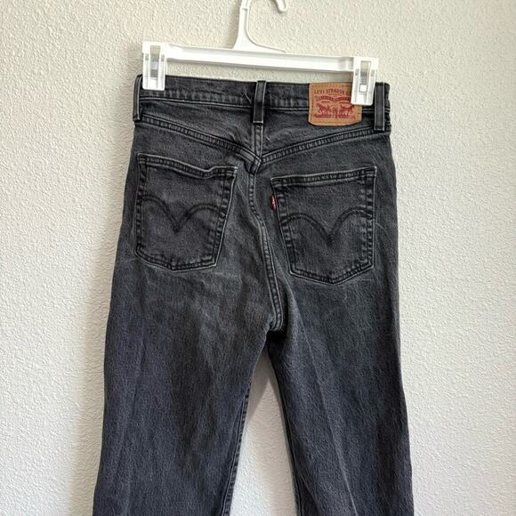 Levi's Jeans Women's 25 Ribcage Straight Ankle High Rise Fray Raw Hem Black Grey - Picture 8 of 9